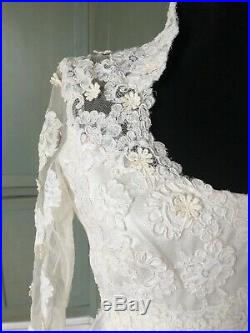 Vintage Priscilla of Boston Wedding Dress Lace + Sydney Bush Petticoat Slip XS