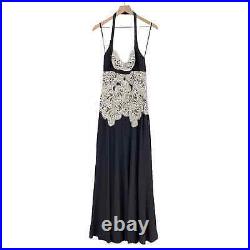 Vintage Prom Dress 8 NEW Designer Deadstock Nicole Miller Long Black Silk Lace