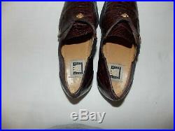 Vintage RARE, David Eden Monk Strap Slip-On Crocodile Skin Shoes Cognac, Men 9M