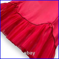Vintage RARE Van Raalte Nylon Red Slip Dress Opaque Pleated Hem Lingerie Small