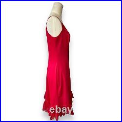 Vintage RARE Van Raalte Nylon Red Slip Dress Opaque Pleated Hem Lingerie Small