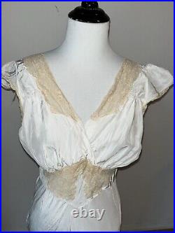 Vintage Rayette Slip Dress Bias Cut Lace Beige 30s 40s Lingerie Size 6