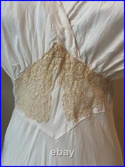 Vintage Rayette Slip Dress Bias Cut Lace Beige 30s 40s Lingerie Size 6