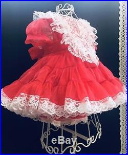 Vintage Red Sheer Nylon Lace Trim Ruffle Baby Dress WithSlip, Patty PlayPal Doll