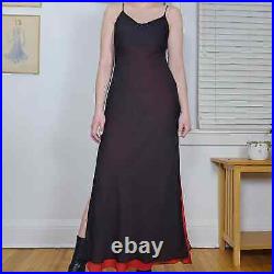 Vintage Red Sheer Overlay Formal Prom Dress Lace-Up Back Long 90s Medium