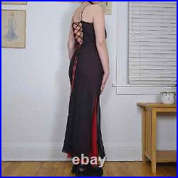 Vintage Red Sheer Overlay Formal Prom Dress Lace-Up Back Long 90s Medium