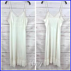 Vintage Retro Sheer Ivory Floral Lace Pleated Chiffon Ruffle Slip Dress Chemise