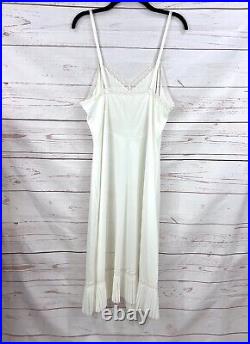 Vintage Retro Sheer Ivory Floral Lace Pleated Chiffon Ruffle Slip Dress Chemise