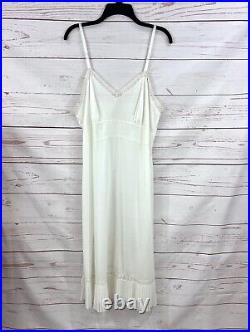 Vintage Retro Sheer Ivory Floral Lace Pleated Chiffon Ruffle Slip Dress Chemise