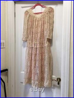 Vintage Reverie All Lace Ecru Dress With Apricot Slip Steampunk L Victorian