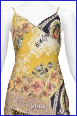 Vintage Roberto Cavalli Gold Baroque Floral Silk Slip Dress