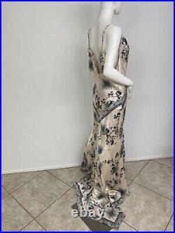 Vintage Roberto Cavalli Ming Vase Silk Slip Dress Deep V, Nude Back Fits S/L