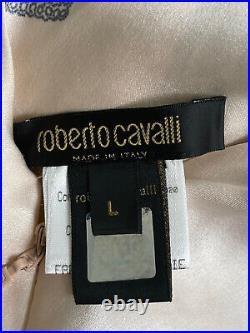 Vintage Roberto Cavalli Ming Vase Silk Slip Dress Deep V, Nude Back Fits S/L