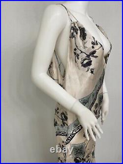 Vintage Roberto Cavalli Ming Vase Silk Slip Dress Deep V, Nude Back L Fits S/L