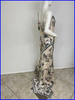Vintage Roberto Cavalli Ming Vase Silk Slip Dress Deep V, Nude Back L Fits S/L