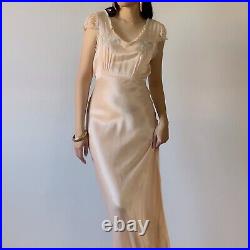 Vintage Romantic 1930's Peach Satin Slip Gown (S-M)