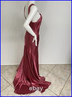 Vintage Rose Pink Silk Satin Bias Cut Long Slip Dress Made In US Fits 4-6
