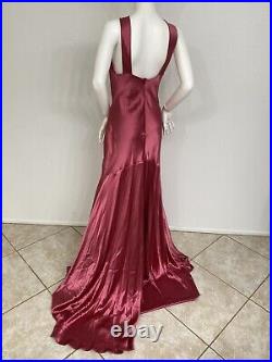 Vintage Rose Pink Silk Satin Bias Cut Long Slip Dress Made In US Fits 4-6