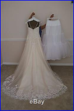 Vintage Rose Wedding Dress Size 8 with a bustle + Bridal Ball Gown Slip