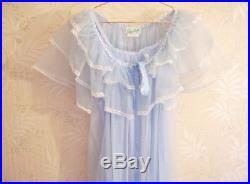 Vintage Ruffled Blue Nightgown Slip Dress Bed Jacket Silk Ribbon Lace Trim