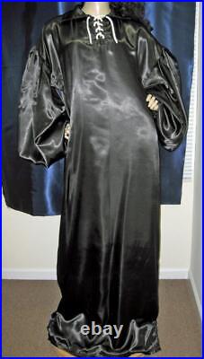 Vintage SATIN! Ultra-Shiny Black Satin Balloon Shirt Gown