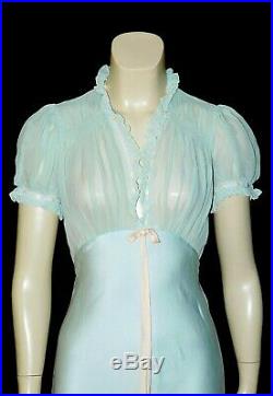 Vintage SHEER 1930's CHIFFON & Satin Lace BIAS CUT Slip Maxi Gown Dress