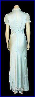 Vintage SHEER 1930's CHIFFON & Satin Lace BIAS CUT Slip Maxi Gown Dress