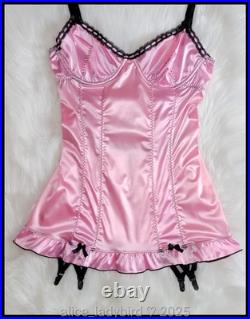 Vintage SHINY Full Dress SLIP Garter Second Skin SATIN Stretch BRA Pink L 38-40