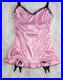 Vintage SHINY Full Dress SLIP Garter Second Skin SATIN Stretch BRA Pink L 38-40