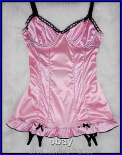 Vintage SHINY Full Dress SLIP Garter Second Skin SATIN Stretch BRA Pink L 38-40