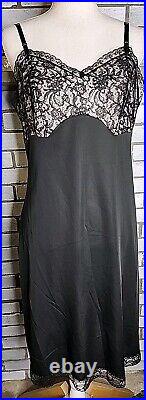 Vintage Saks Fifth Avenue Sexy Slip Chemise Size 38 Black Satin & Lace