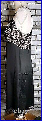 Vintage Saks Fifth Avenue Sexy Slip Chemise Size 38 Black Satin & Lace