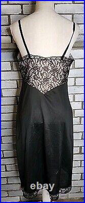 Vintage Saks Fifth Avenue Sexy Slip Chemise Size 38 Black Satin & Lace