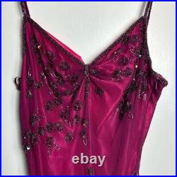 Vintage Scala 100% Silk Beaded Pink 90s Y2K Evening Gown Slip Sheath Dress XXL