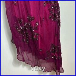 Vintage Scala 100% Silk Beaded Pink 90s Y2K Evening Gown Slip Sheath Dress XXL