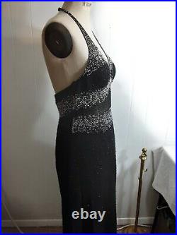 Vintage Scala Dress Evening Gown Beaded Silk Slip Sheath Black Size Large 90's