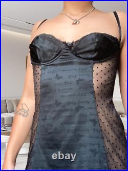 Vintage Sexy DOLCE & GABBANA Monogram Lace Bustier Satin Black Slip dress sz S/M