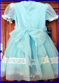 Vintage Sheer Blue Dress 3t Lady Love Nylon Dress AND Matching Slip Ruffles Lace