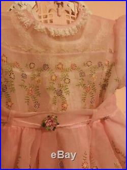 Vintage Sheer Flocked Baby Dress Pink Floral 2t Lace Slip 50s Pastel Girl 2