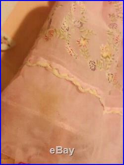 Vintage Sheer Flocked Baby Dress Pink Floral 2t Lace Slip 50s Pastel Girl 2