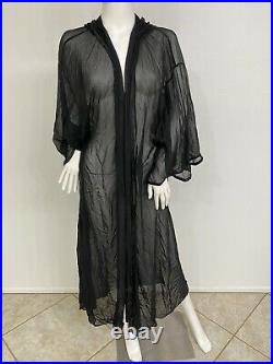 Vintage Silk Chiffon Hooded Dress or Robe With Satin Trim Made In US Fits S/M