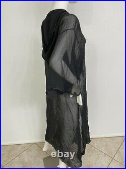 Vintage Silk Chiffon Hooded Dress or Robe With Satin Trim Made In US Fits S/M
