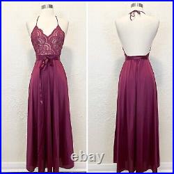 Vintage Slip Dress Wine Burgundy Purple Halter Lace Satin Small S Vanity Fair