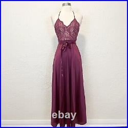 Vintage Slip Dress Wine Burgundy Purple Halter Lace Satin Small S Vanity Fair