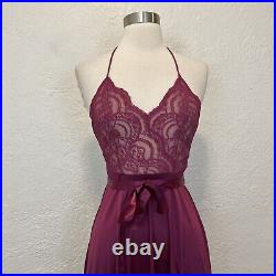 Vintage Slip Dress Wine Burgundy Purple Halter Lace Satin Small S Vanity Fair