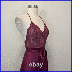 Vintage Slip Dress Wine Burgundy Purple Halter Lace Satin Small S Vanity Fair