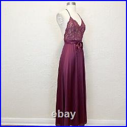 Vintage Slip Dress Wine Burgundy Purple Halter Lace Satin Small S Vanity Fair