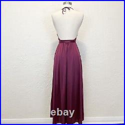 Vintage Slip Dress Wine Burgundy Purple Halter Lace Satin Small S Vanity Fair