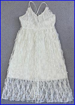 Vintage Slip Dress Womens Sheer Size Small White Feather Lace Sleeveless Strappy