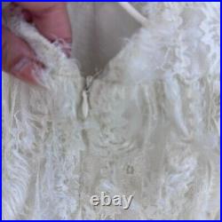 Vintage Slip Dress Womens Sheer Size Small White Feather Lace Sleeveless Strappy
